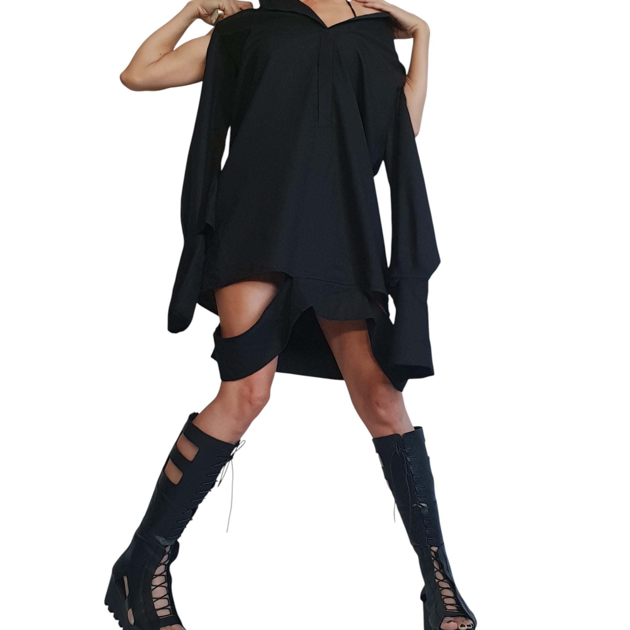 Black Linen Gothic Tunic / Flax Long Shirt Dress for Women / Dark Clothing