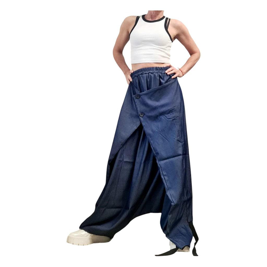Convertible Wide Leg Denim Pants, Asymmetric Skirt Harem Trousers, Avant-Garde Cloyhing