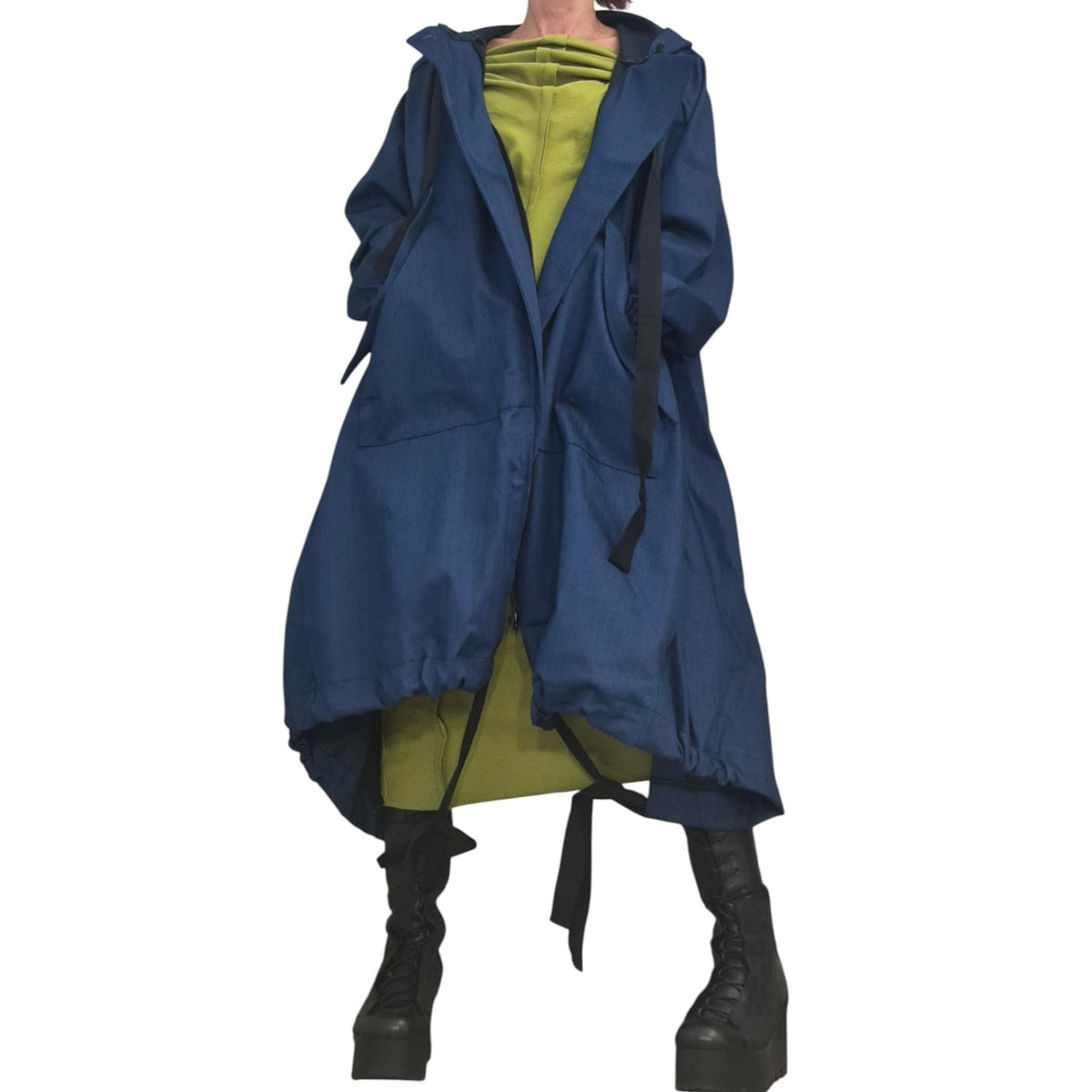 Asymmetric Long Denim Hooded Jacket for Women | Extravagant Loose Gothic Trench Style | DDP USA