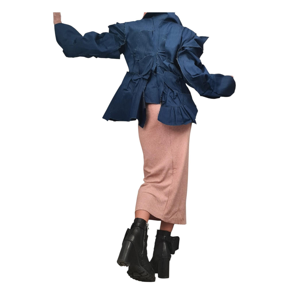 Avant Garde Deconstructed Denim Blazer, Futuristic Fitted Jacket