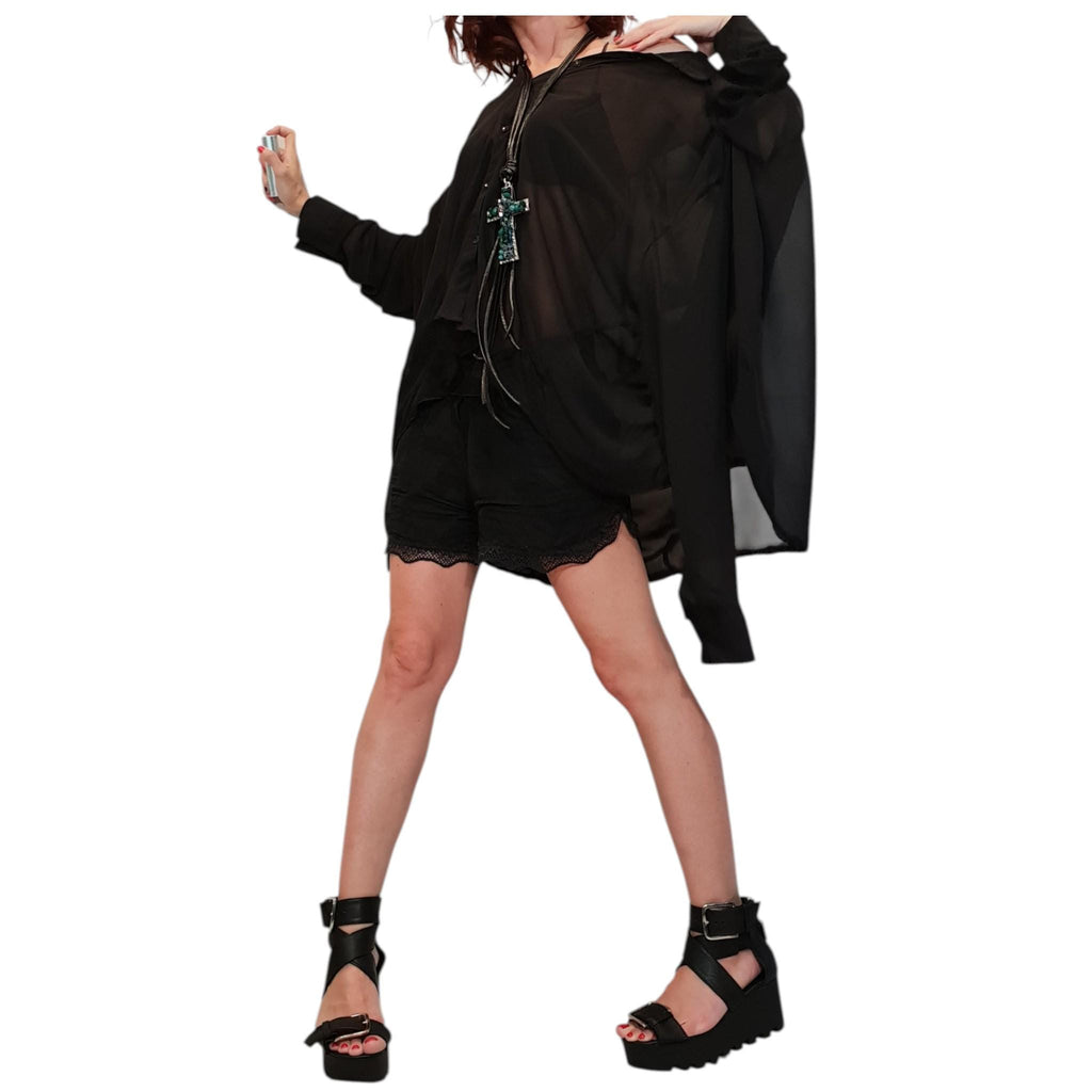 Chiffon Extravagant Shirt, Four Sleeves, Loose Gothic Tunic, Oversized See Through Top