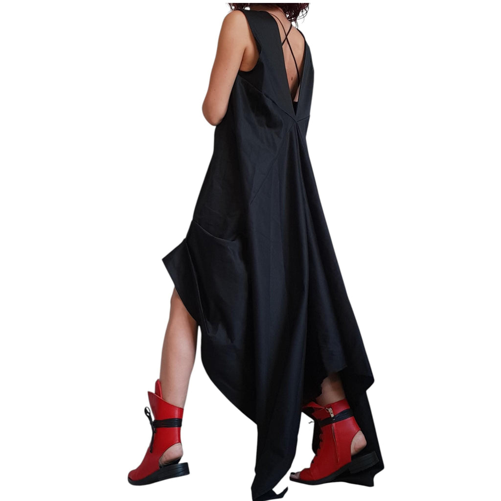 Asymmetric Dress, Black Loose Dress, Extravagant Dress, Sleeveless Dress, Long Short Dress, Plus Size Dress, Gothic Dress