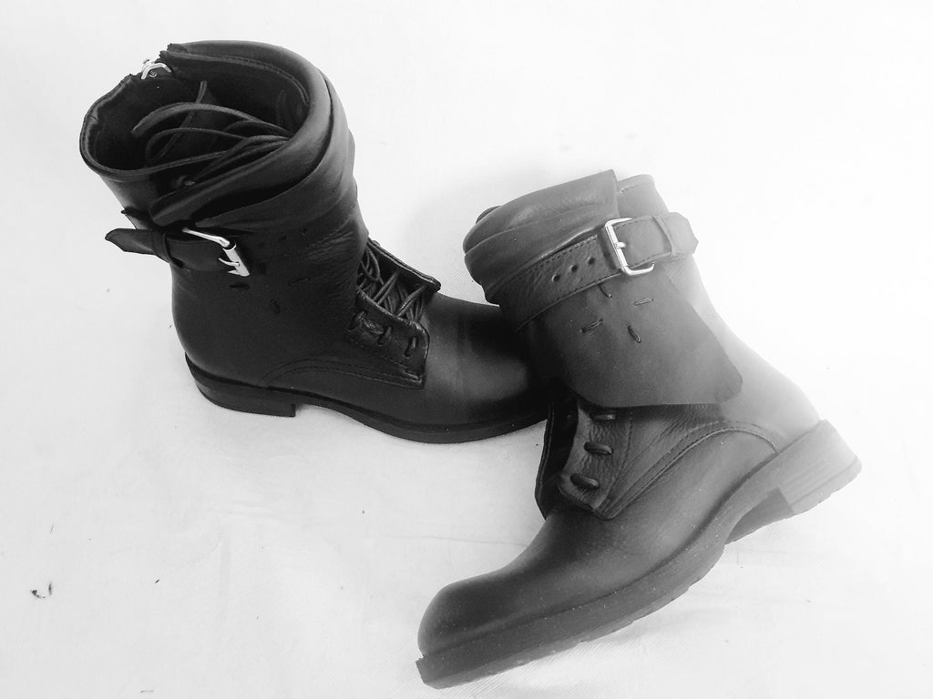 Black Leather Boots, Grunge Gothic Ankle Booties, Steampunk Women Footwear