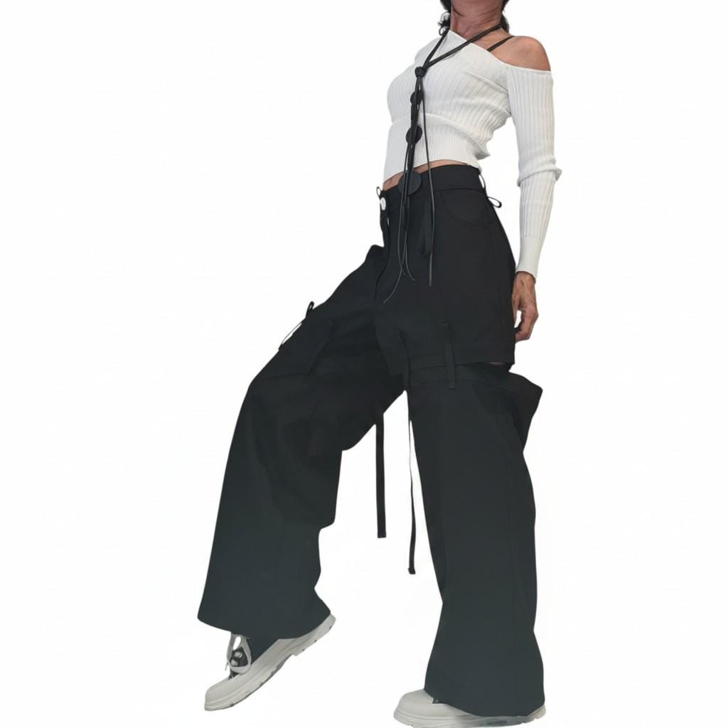 Black Denim Trousers, Deconstructed Wide Leg Jeans, Oversized Women Clothing