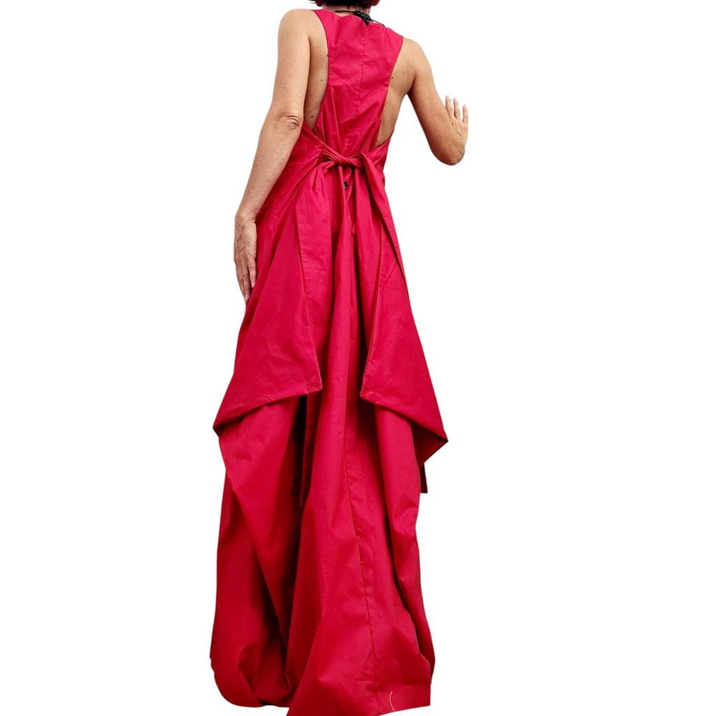 Red Backless Maxi Dress, Sleeveless Evening Wide Silhouette, Adjustable Design, Plus Size