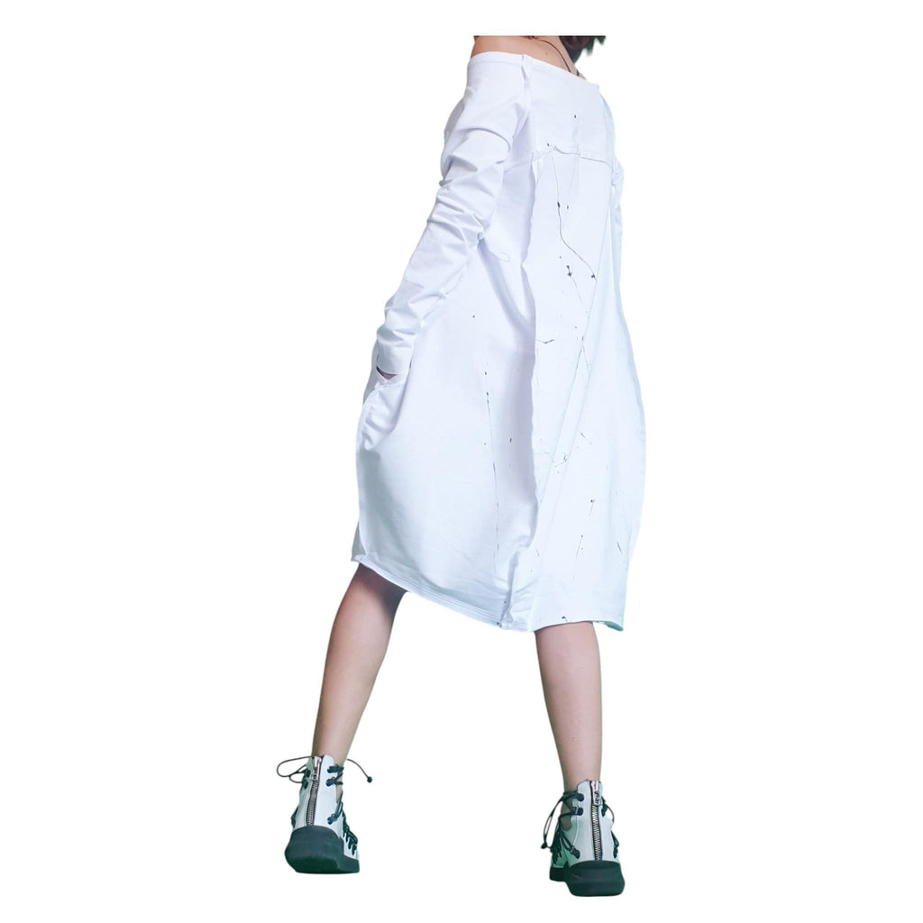 White French Terry One Shoulder Tunic, Oversized Sweatshirt Dress, Asymmetric High Low Cut