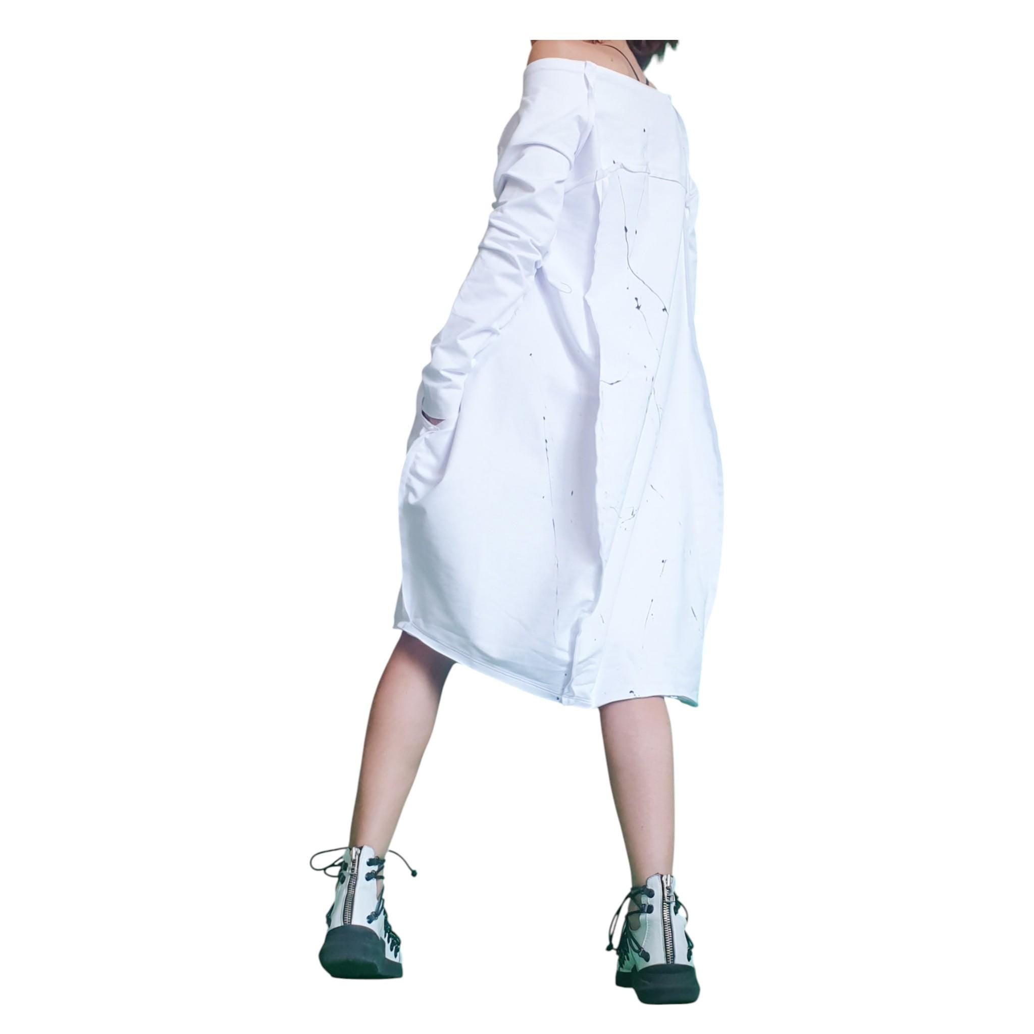 White French Terry One Shoulder Tunic, Oversized Sweatshirt Dress, Asymmetric High Low Cut