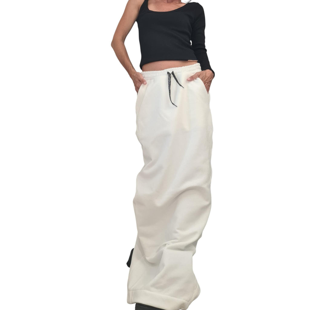 Grey Cotton A-Line Slit Skirt, Asymmetric Maxi Length Sport Skirt