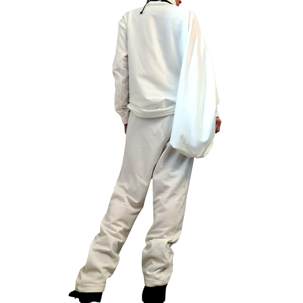 White Cotton Drop Crotch Harem Pants, Oversized Asymmetrical Batwing Turtleneck Top, Two-Piece Co-Ord Set