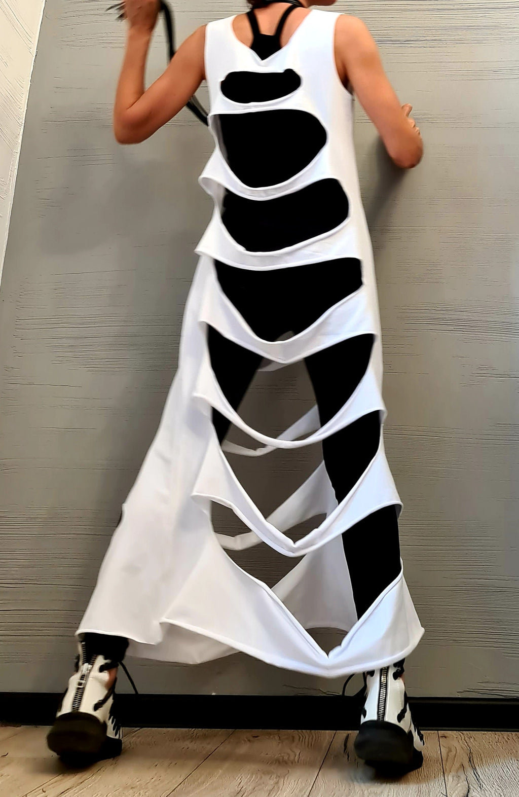 White Long Layering Top | Raw Cut Asymmetric Design | outfit for women | conceptual