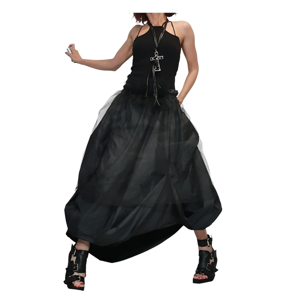 Asymmetric Tulle Ball Skirt, Gothic Wedding Dress, Black Taffeta Circle Skirt