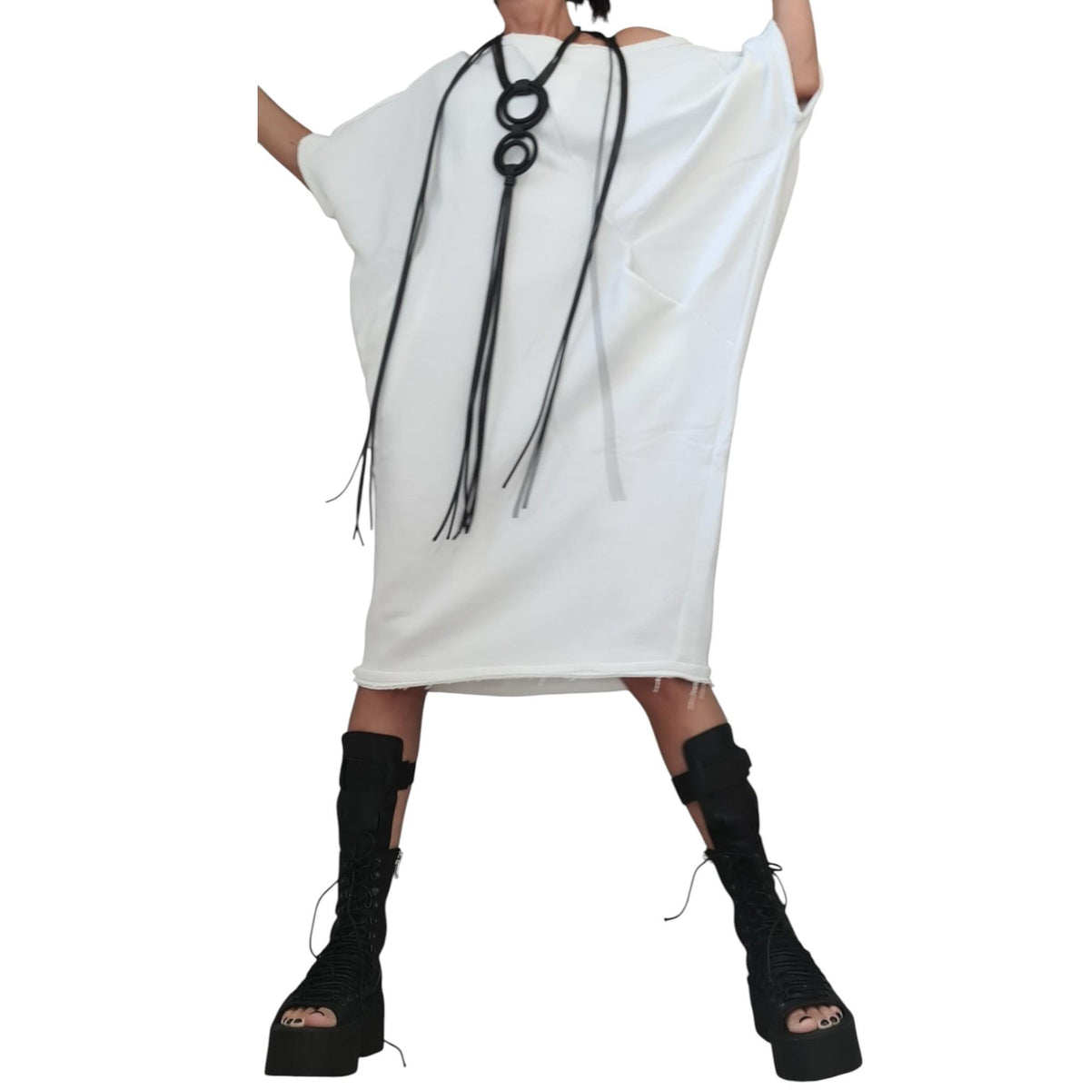 White Cotton Tunic Dress Knee Length | Asymmetric Blouson Cut | fashion for women | architectural