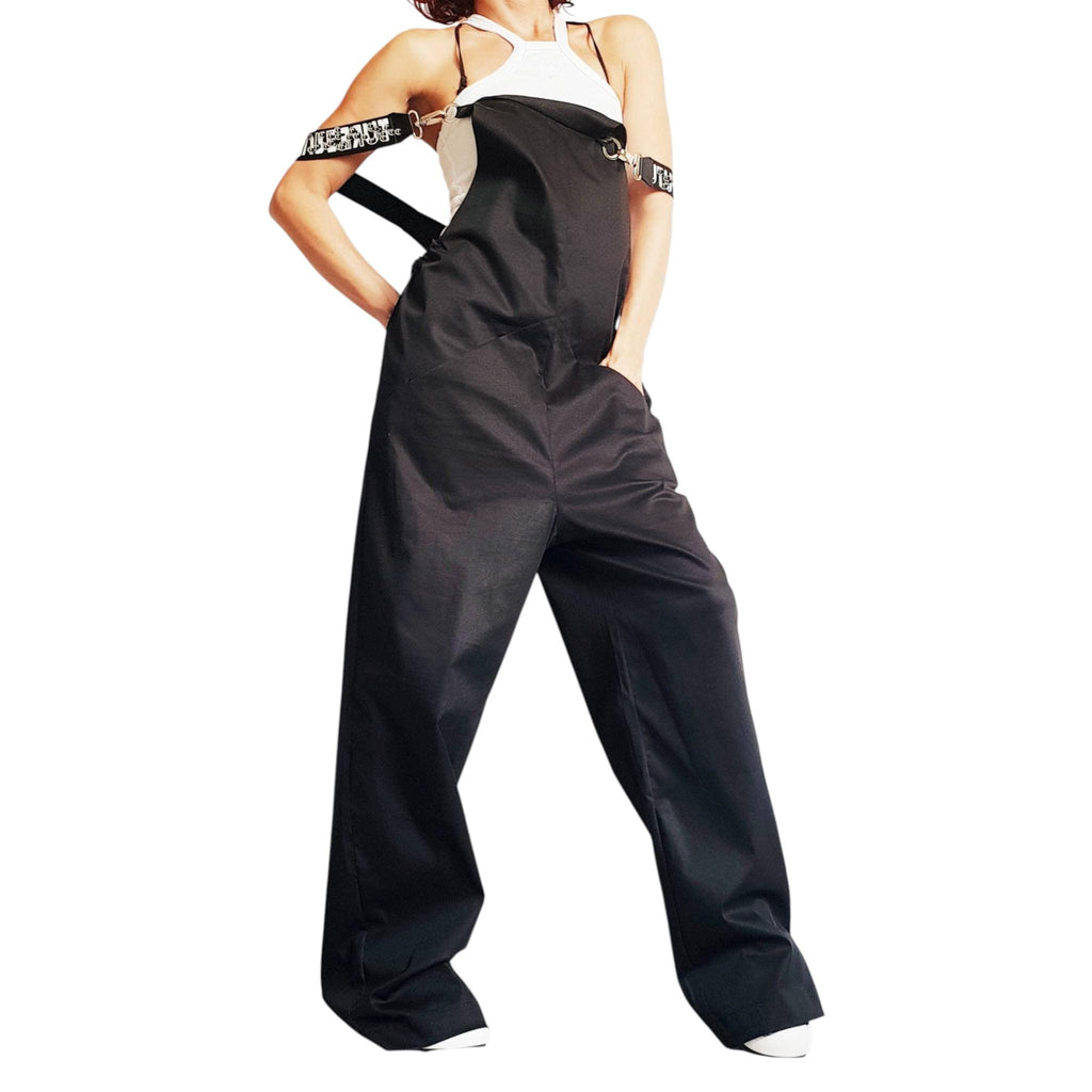 Black Wide Leg Unisex Cotton Jumpsuit | Loose Urban Overalls | Minimalist Style