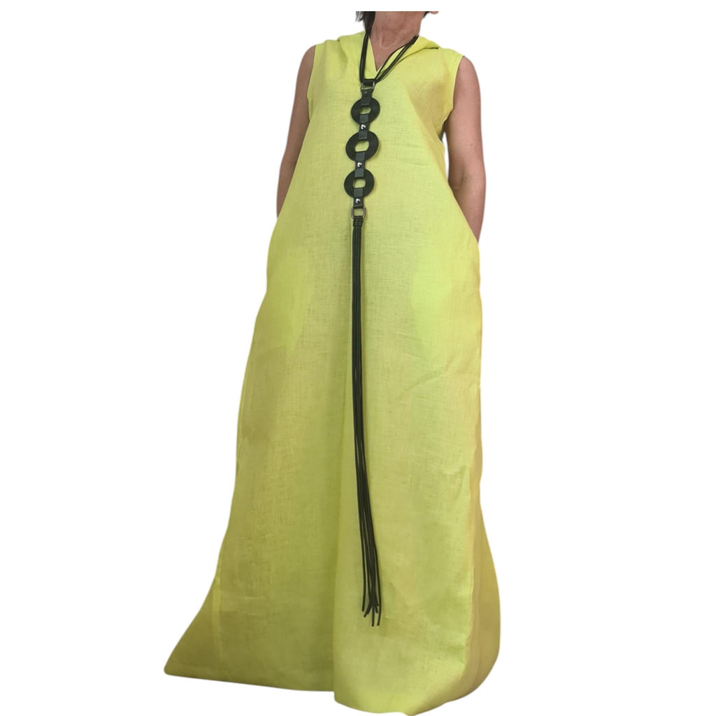 Olive Green Hooded Linen Dress, Sleeveless Maxi Dress, Boho Kaftan, Plus Size