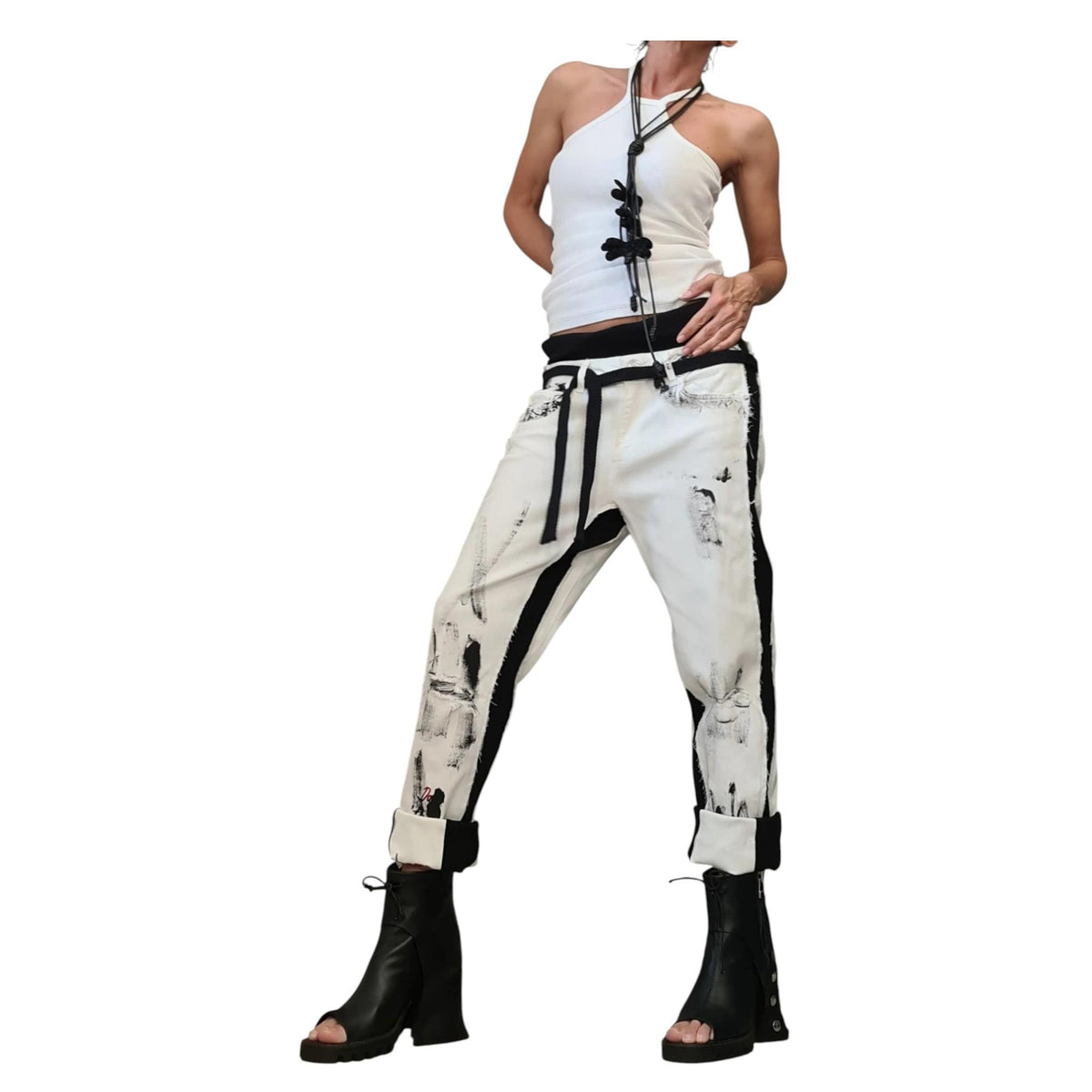 Avant Garde Denim Harem Pants, Extravagant Women's Casual Trousers