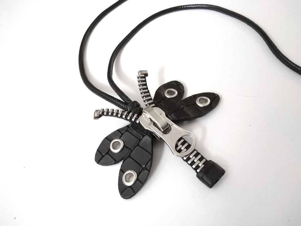 Black Leather Butterfly Necklace, Avant Garde Gothic Style