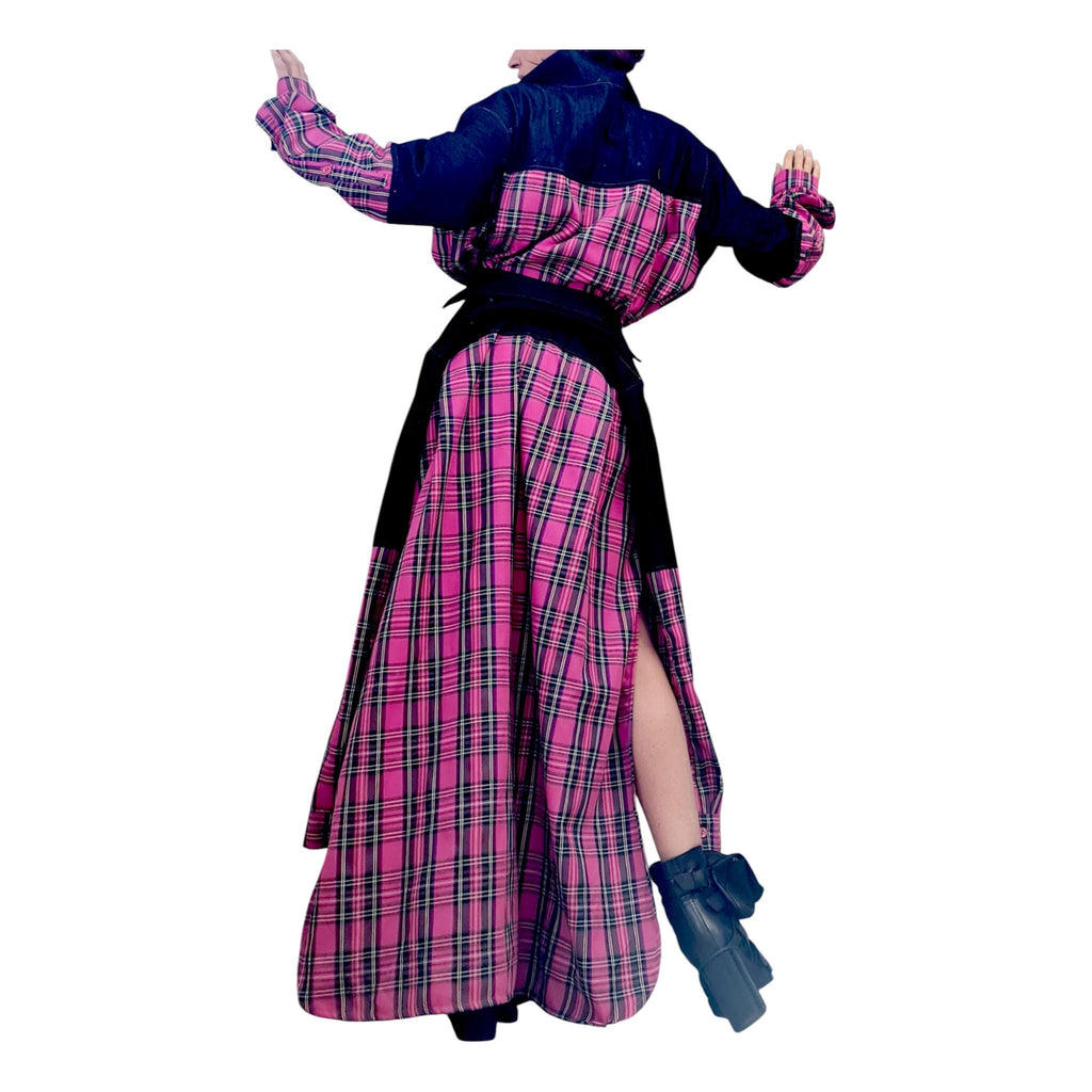 Pink Plaid Deconstructed Shirt Dress for Women, Asymmetric Layered Tunic, Avant Garde Oversize Shirt
