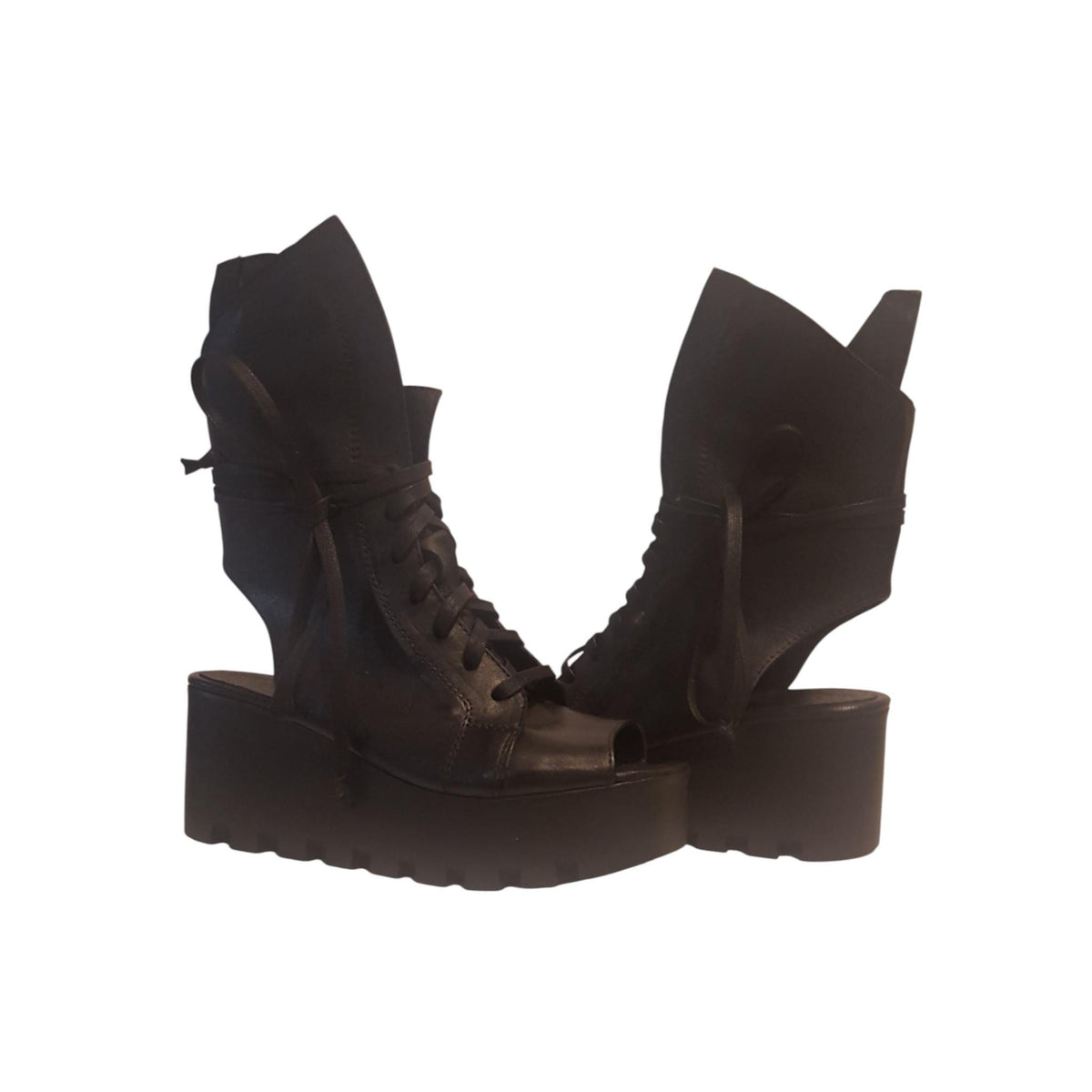 Black Asymmetrical Sandal, Platform Gothic Shoes, Open Toe Summer Combat Boots
