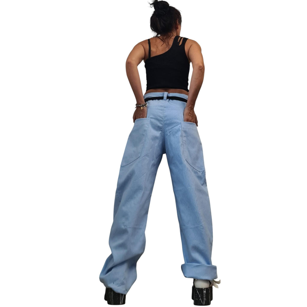 Light Blue Balloon Denim Pants, Wide Leg Barrel Jeans