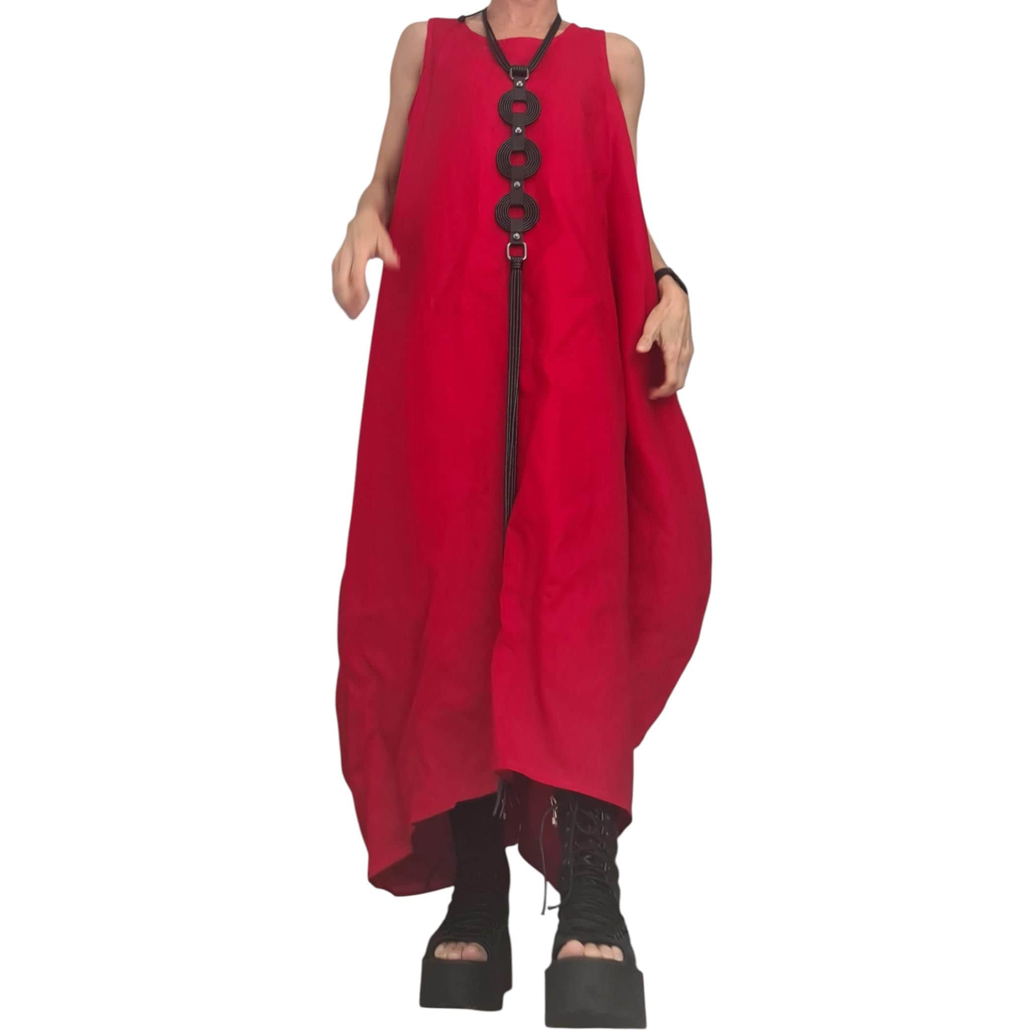 Red Linen Maxi Dress with Corset – Sleeveless Linen Dress