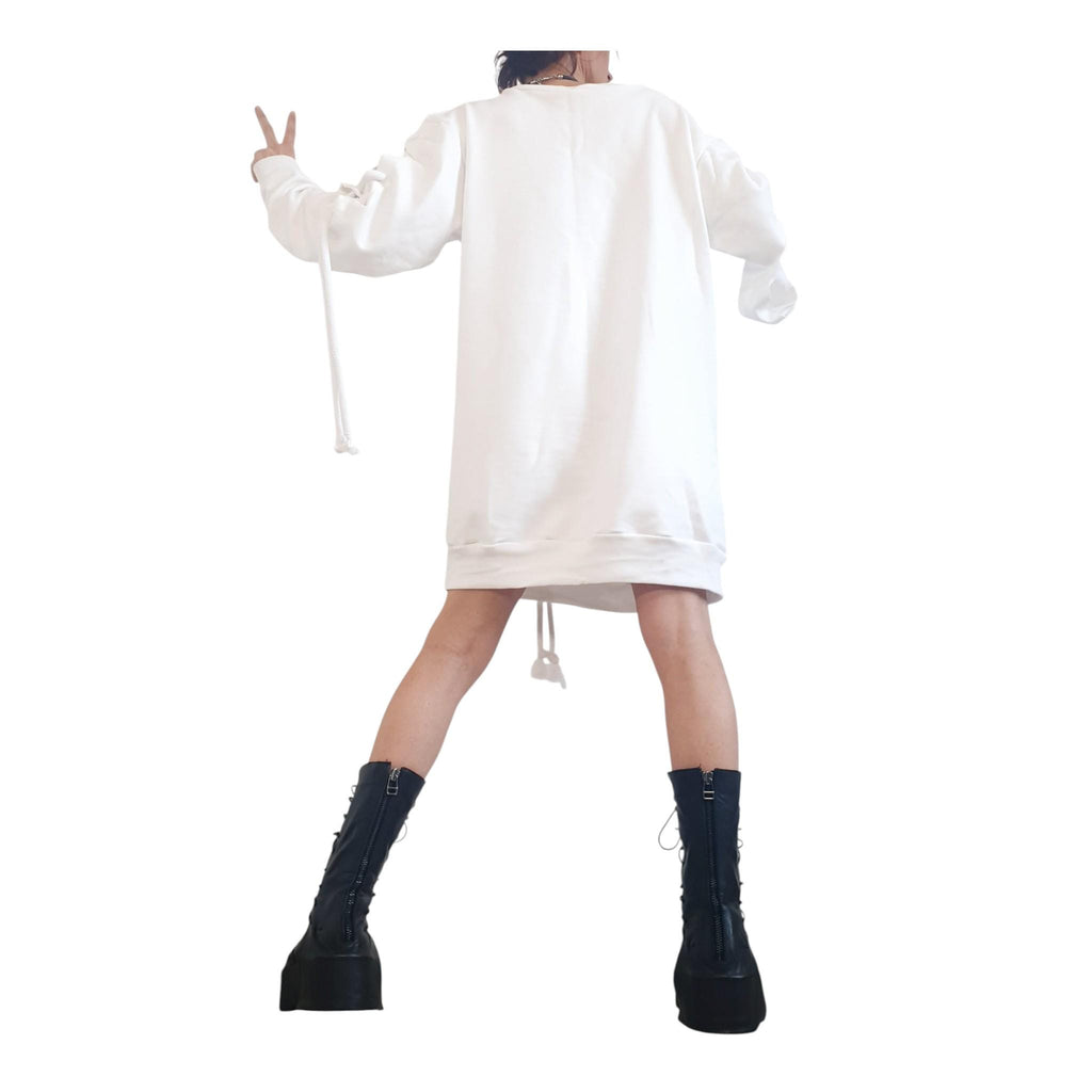 White Plus Size Dress, Bubble Blouson, Asymmetric Loose Cotton Tunic