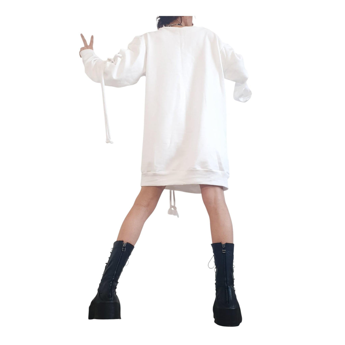 White Plus Size Dress, Bubble Blouson, Asymmetric Loose Cotton Tunic