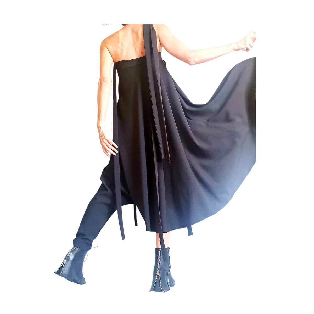 Black Gothic Jumpsuit, Asymmetric Wide Leg Overall, Loose Fit, Avant Garde Clothing