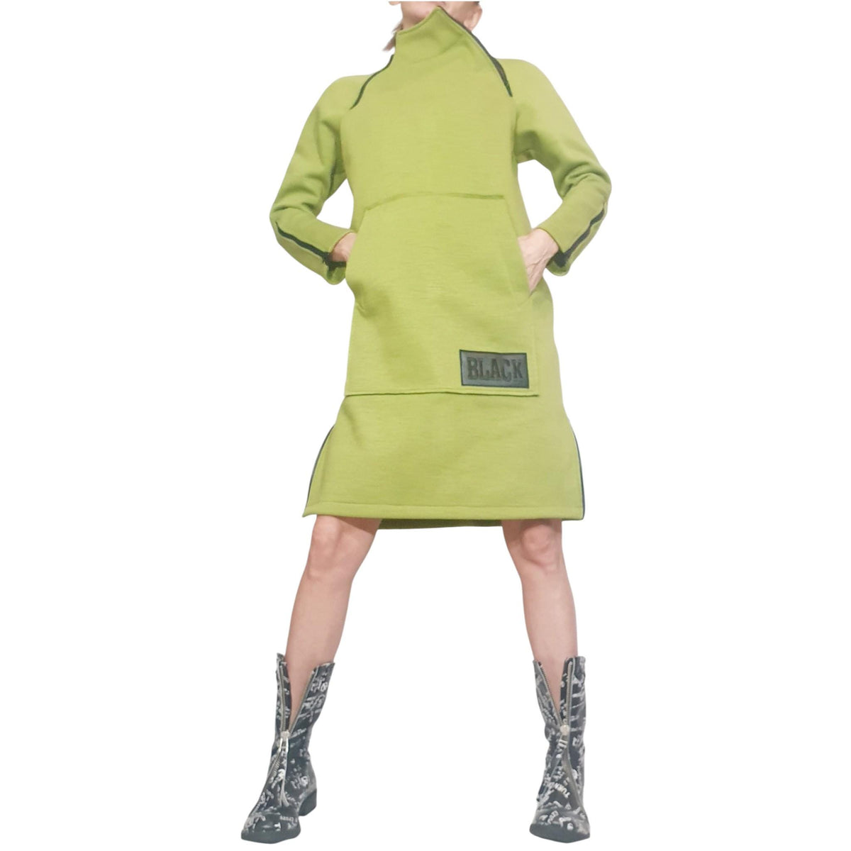 Pistachio Cotton Dress, Plus Size Clothing, Loose Fit Knee-Length Tunic
