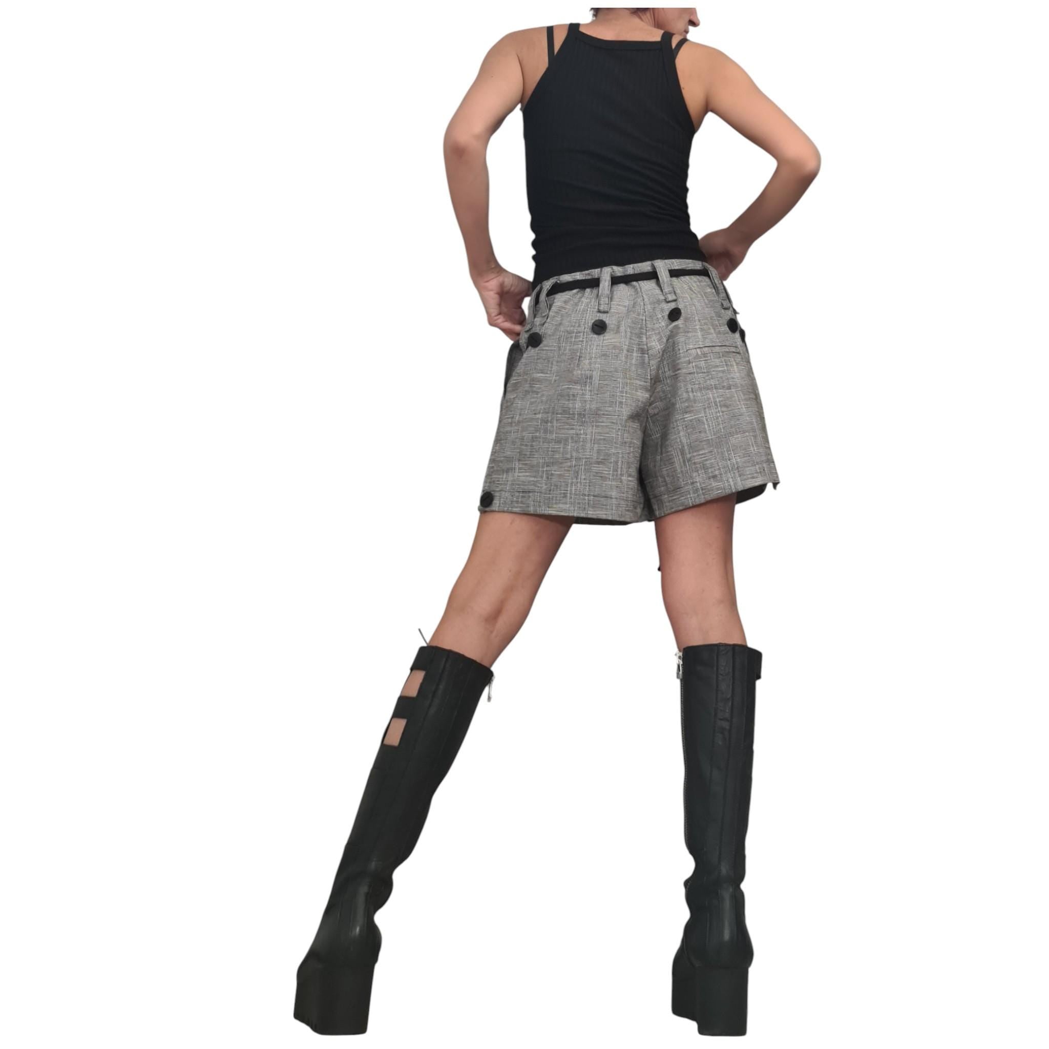 Grey Convertible Linen Pants for Women, 2 in 1 Avant Garde Wide Leg Trousers