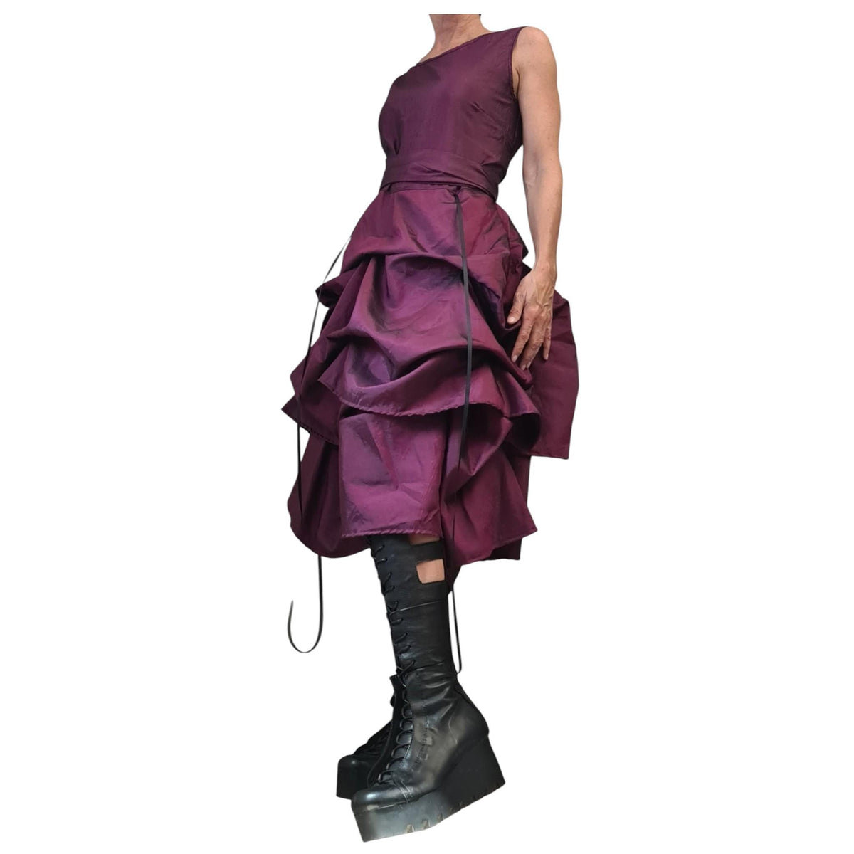 Asymmetric Taffeta Wedding Dress, Gothic Sleeveless Plus Size Gown