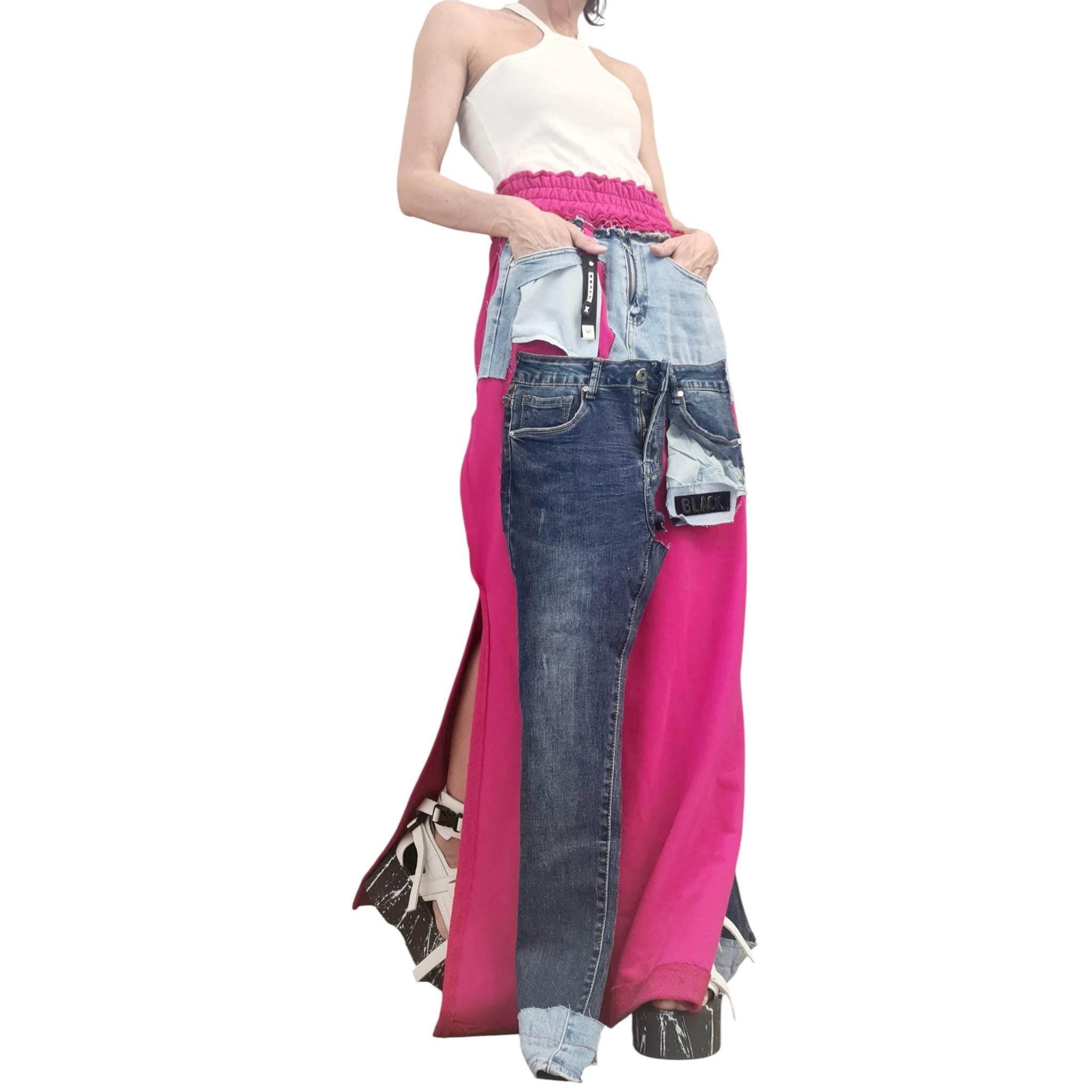 Orange Extravagant Long Skirt, Cotton Denim, Deconstructed Avant Garde Skirt Outside Seam