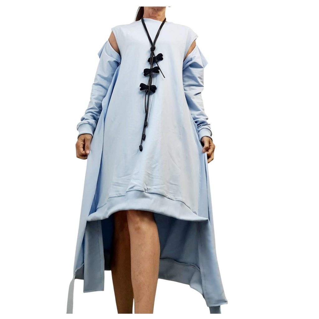 Baby Blue Sport Dress, Asymmetrical Cotton Tunic, Avant Garde Oversize Top