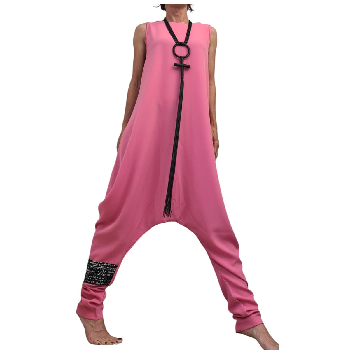 Pink Asymmetric Wide Leg Jumpsuit, Women Loose Harem Overall, Plus Size