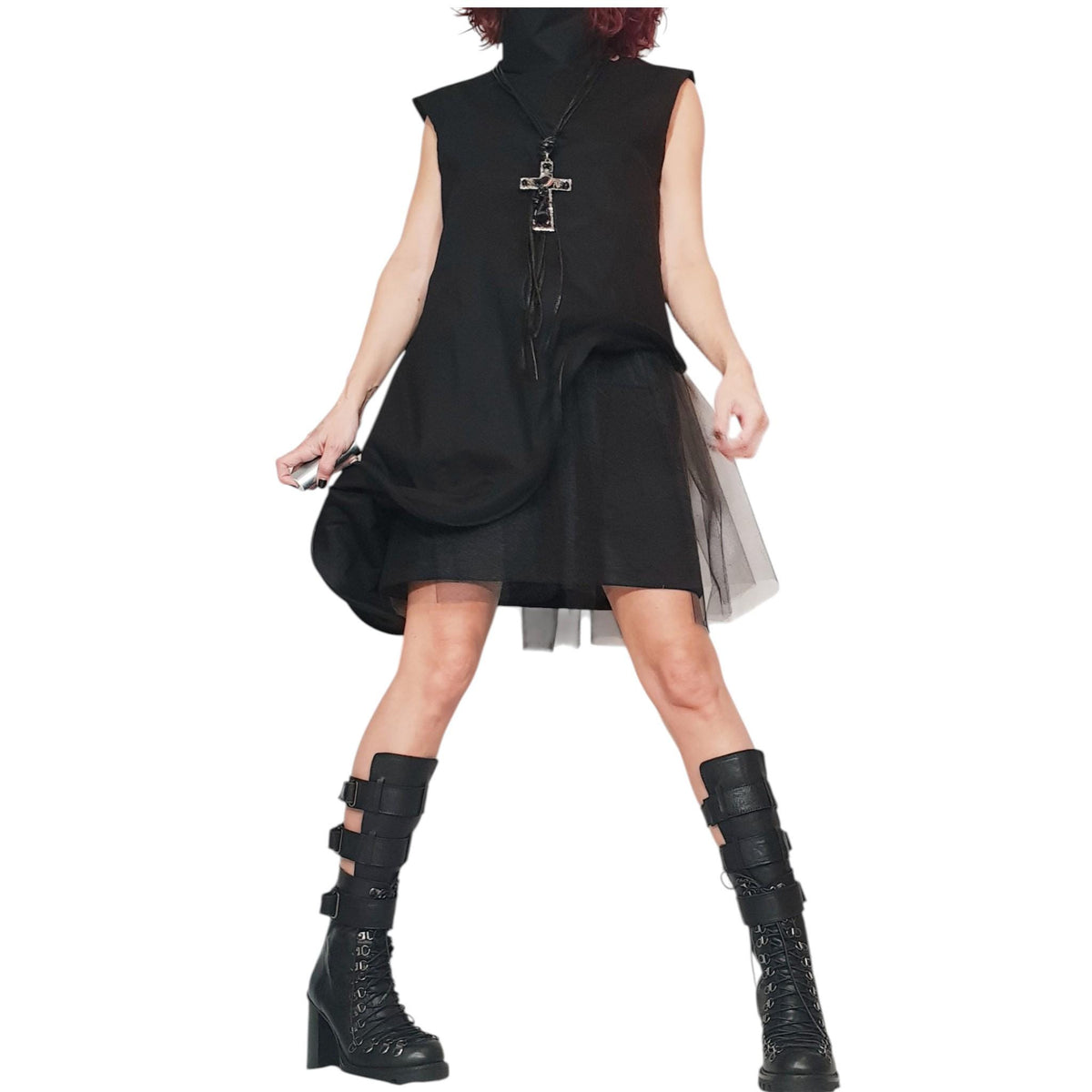 Black Asymmetric Gothic Dress, Cocktail Ball Sleeveless Dress