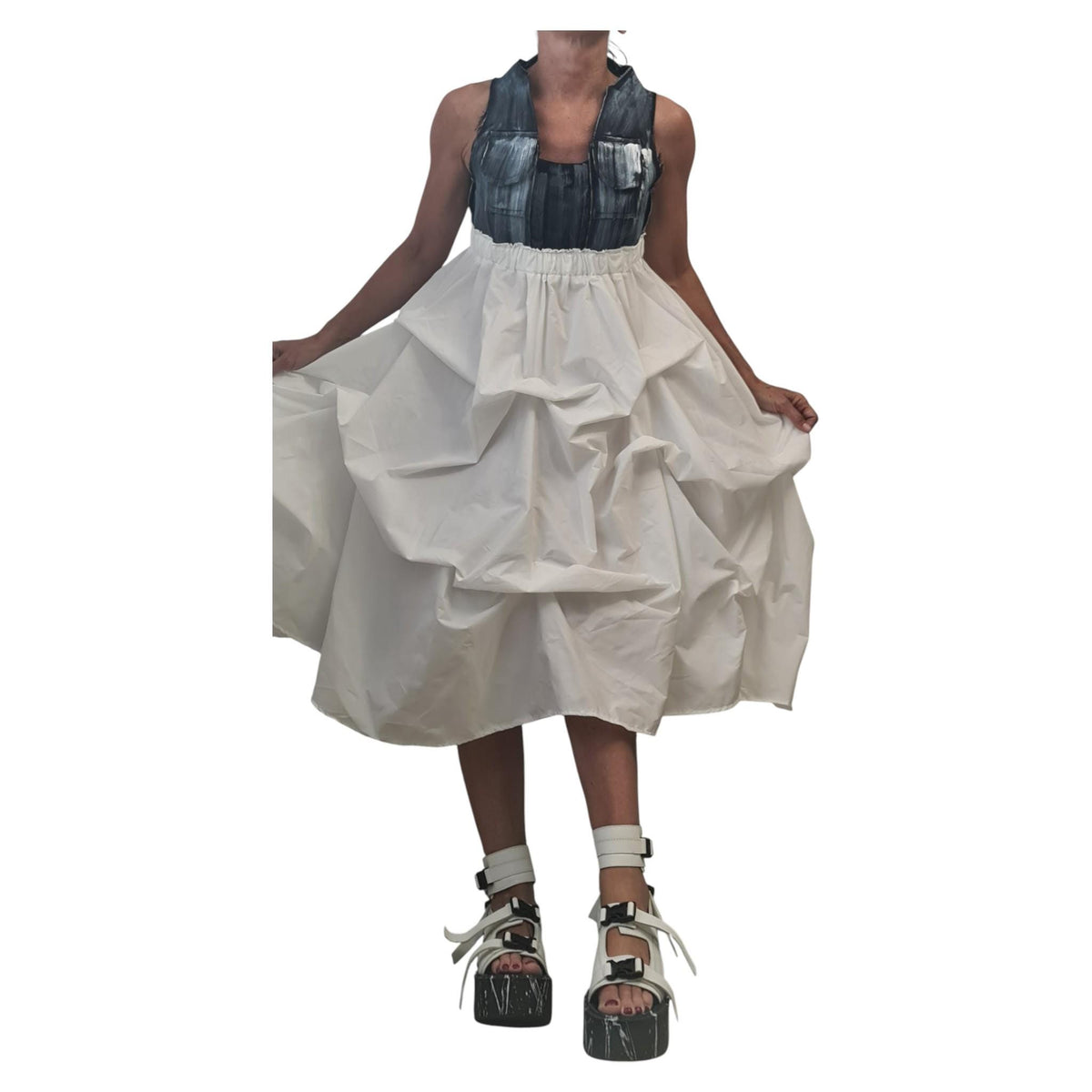 Open Back Maxi Dress, Denim Top Black Bottom Dress, Oversized Avant Garde Clothing