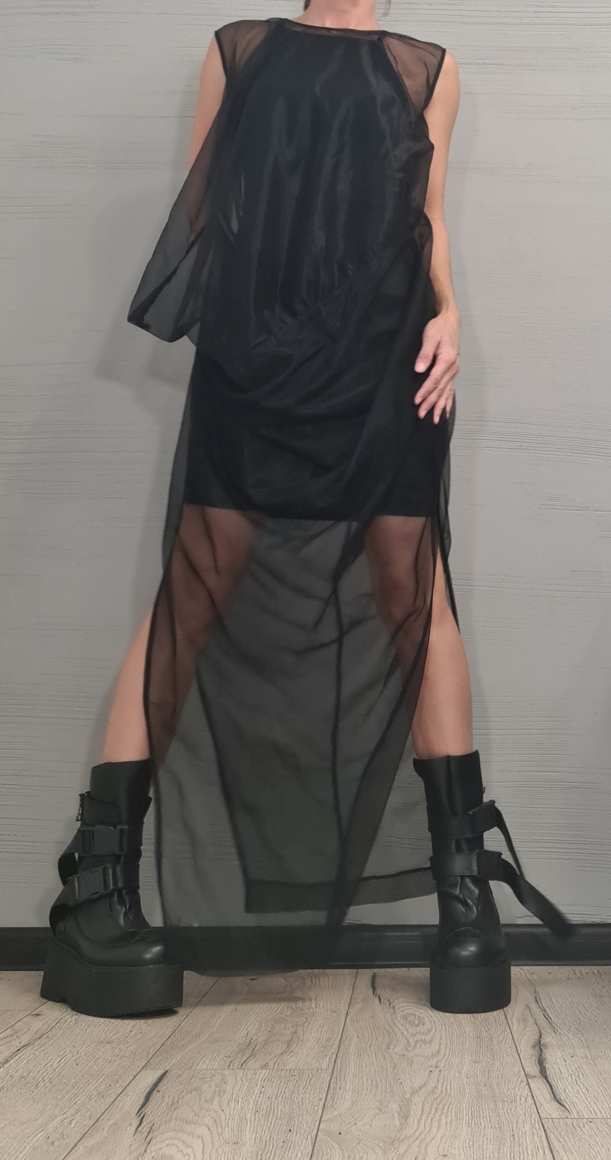 Black Cotton Mini Dress, Sheer Mesh Maxi Tunic, Layered Two-Piece Co-Ord Set, Plus Size