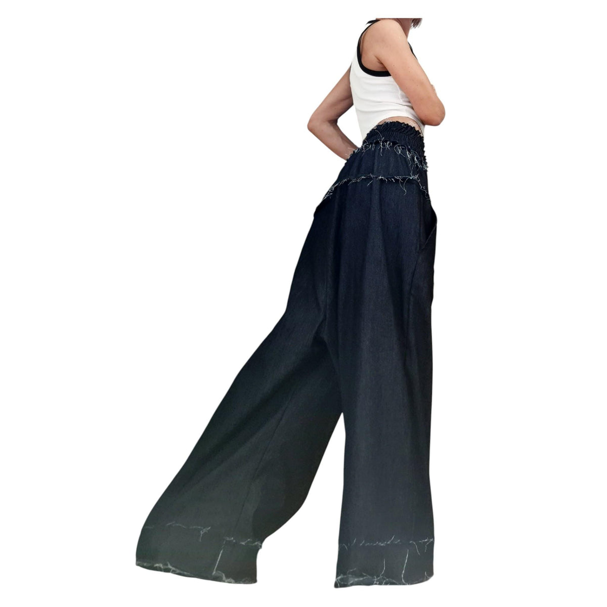 Avant Garde Denim Harem Pants, Women's Loose High Waist Trousers