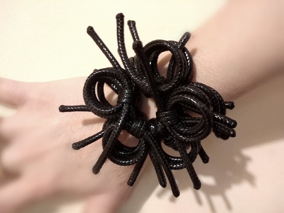 Handmade Black Flower Bracelet, Art Extravagant Synthetic Ties Jewelry
