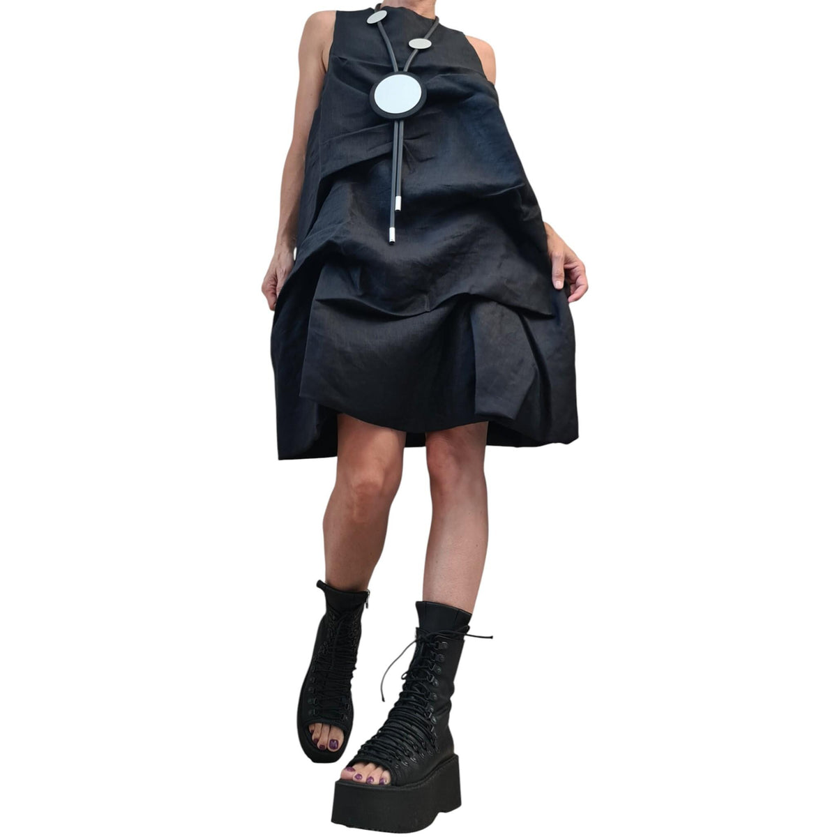 Turquoise Linen Dress for Women, Sleeveless Asymmetric Loose Fit, Avant Garde Handmade Clothing