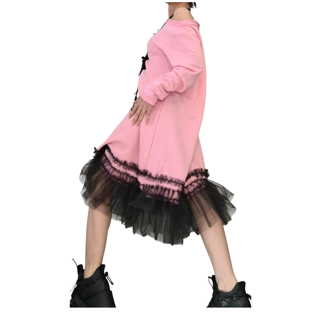 Baby Pink Loose Cotton Tulle Dress, Oversize Tunic