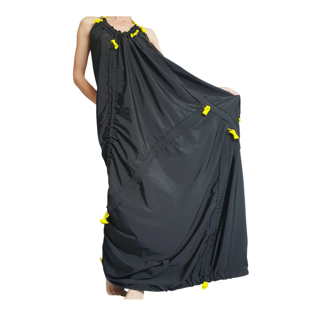 Black Maxi Kaftan Dress, Taffeta Sleeveless Loose Caftan, Plus Size Clothing