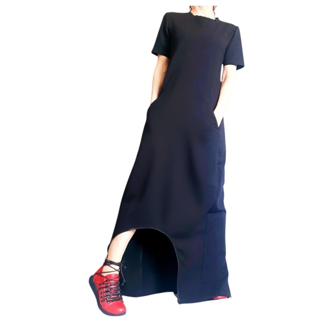 Black Convertible Jumpsuit Dress, Asymmetric Harem Overall, Plus Size Clothing, Women Outfit