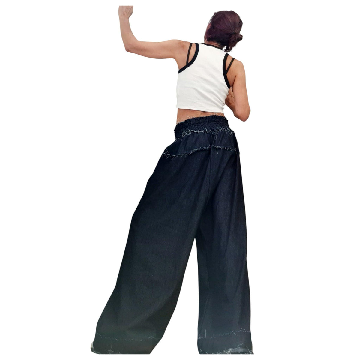 Avant Garde Denim Harem Pants, Women's Loose High Waist Trousers