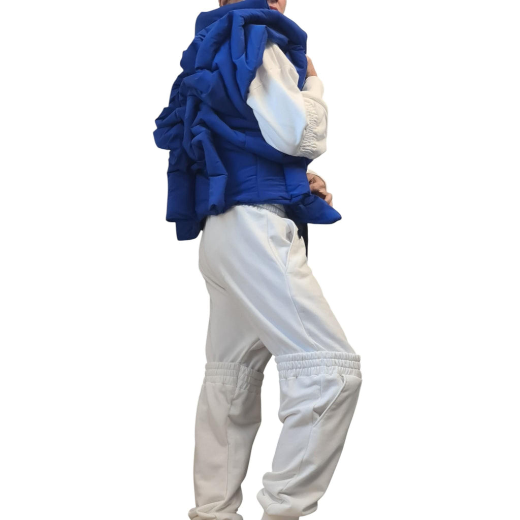 Royal Blue Cropped Puffer Vest, Asymmetric Quilted Panels, Oversized Sleeveless Fit, Plus Size