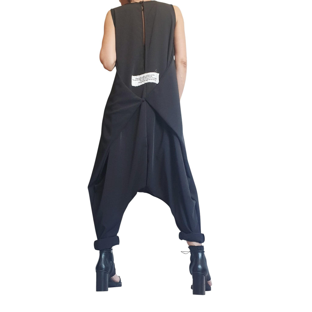 Black Asymmetric Wide Leg Jumpsuit | Sleeveless Harem Fit | Fashion for Women | Avant Garde Style