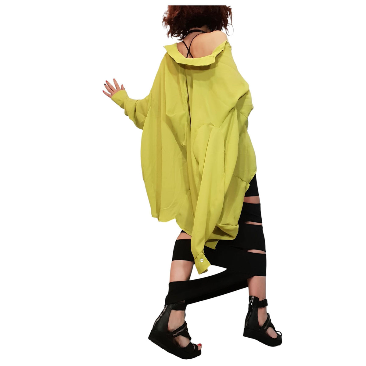 White Chiffon Extravagant Oversized Shirt, Deconstructed Avant Garde Tunic, Loose Top
