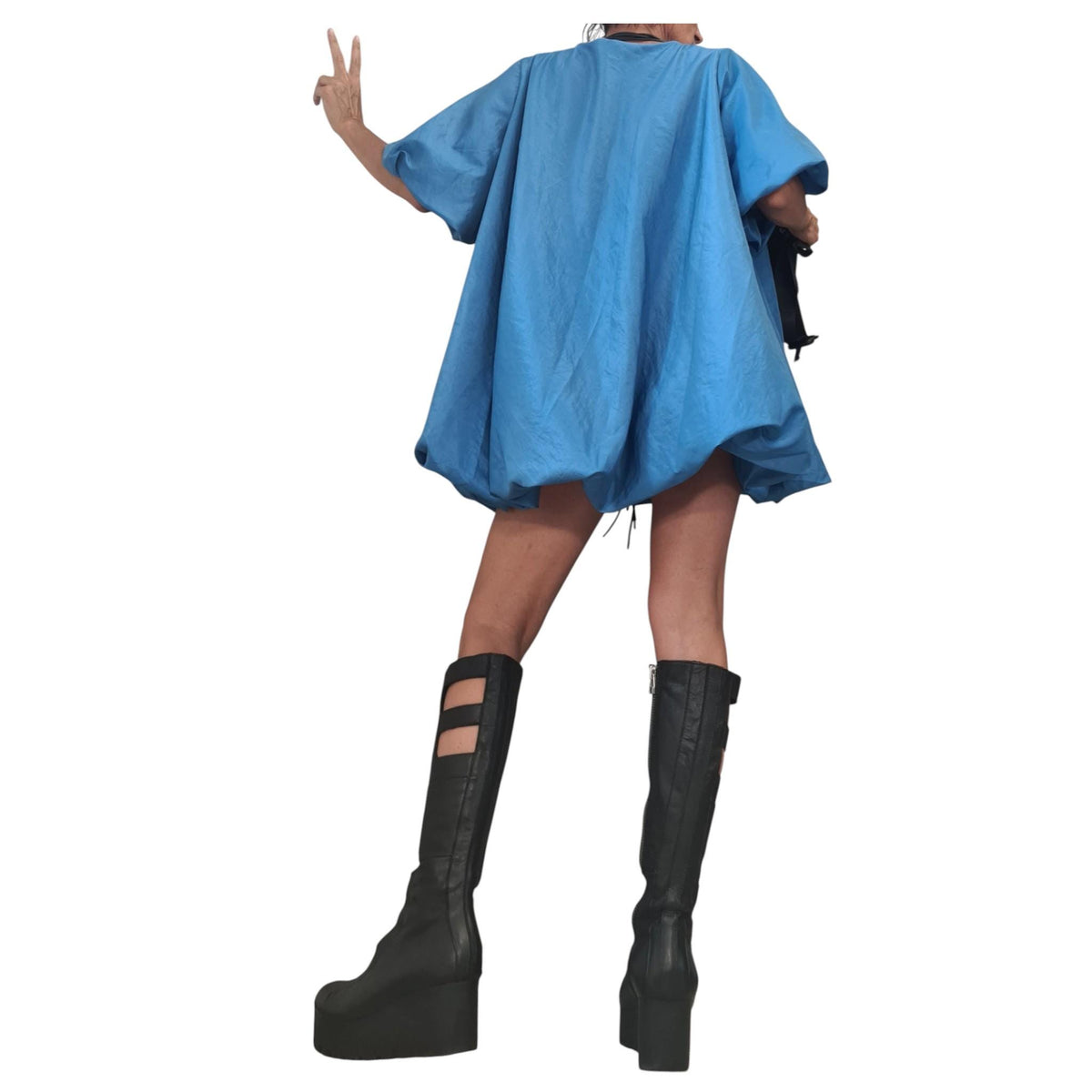 Blue Taffeta Tunic, Loose Oversized Fit, Party Dress