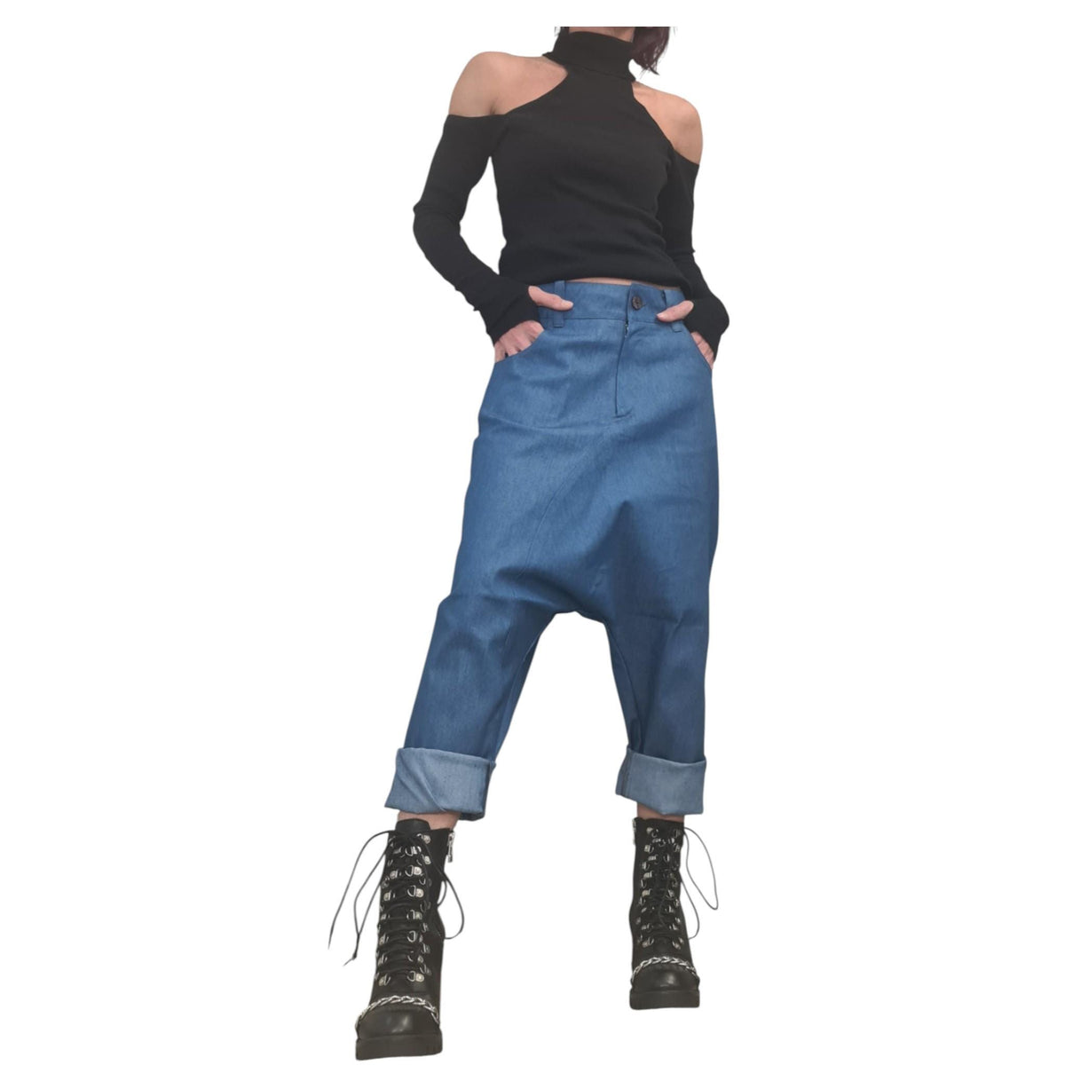 Casual Denim Harem Pants, Extravagant Boho Style, Unisex Fit