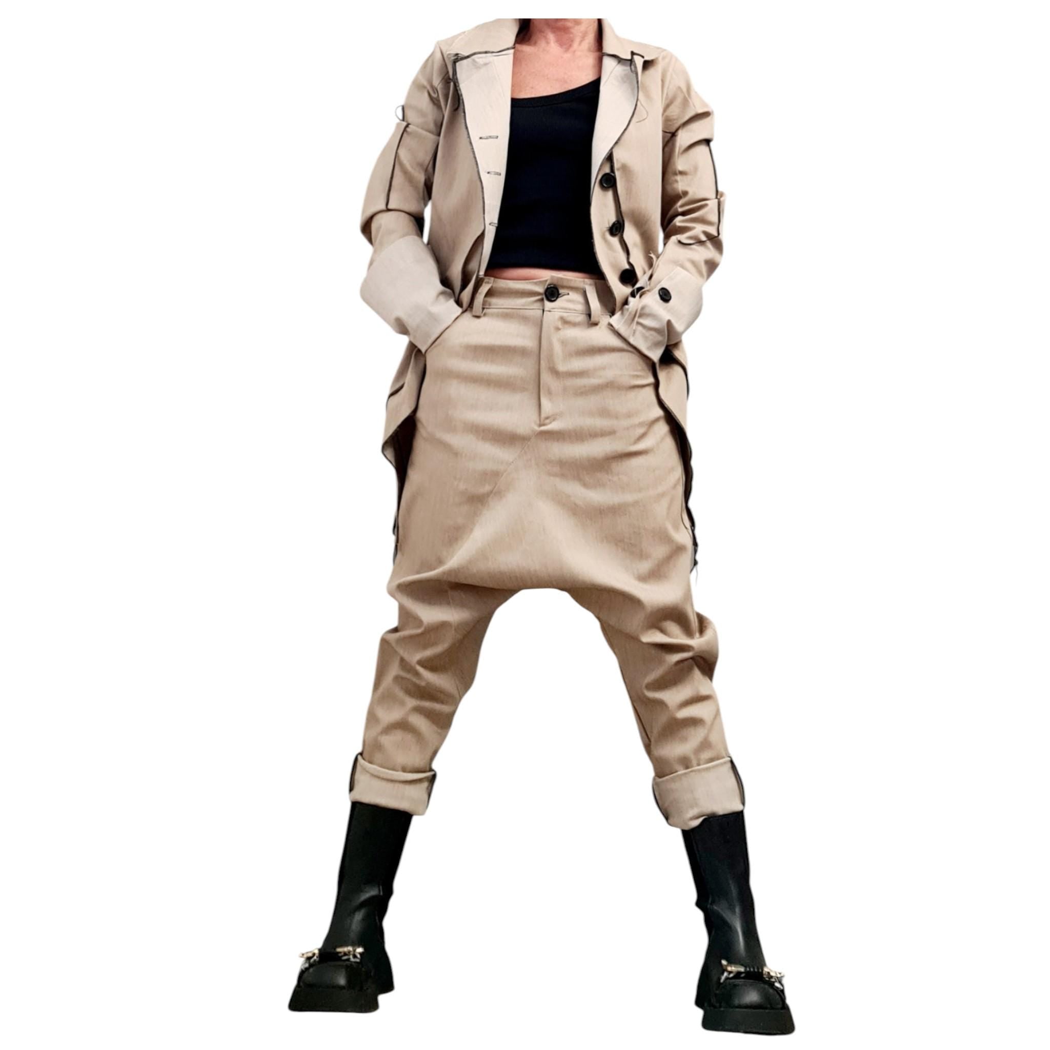 Extravagant Denim Women Costume, Asymmetric Avant Garde Blazer, Women Cargo Pants, Deconstructed Futuristic Clothing DRESSSHOESCODE