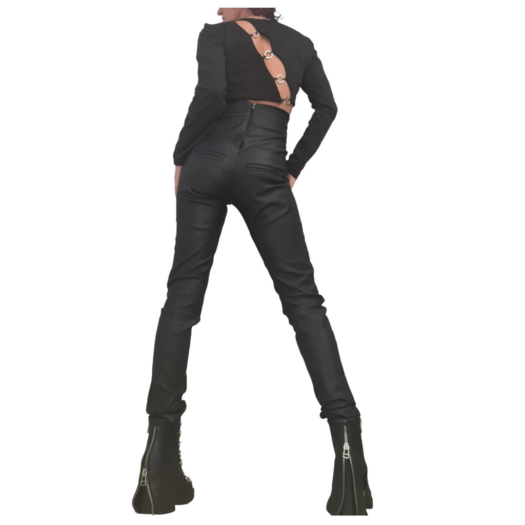 Black Faux Leather Skinny Pants, High Waist Trousers, Gothic Fashion